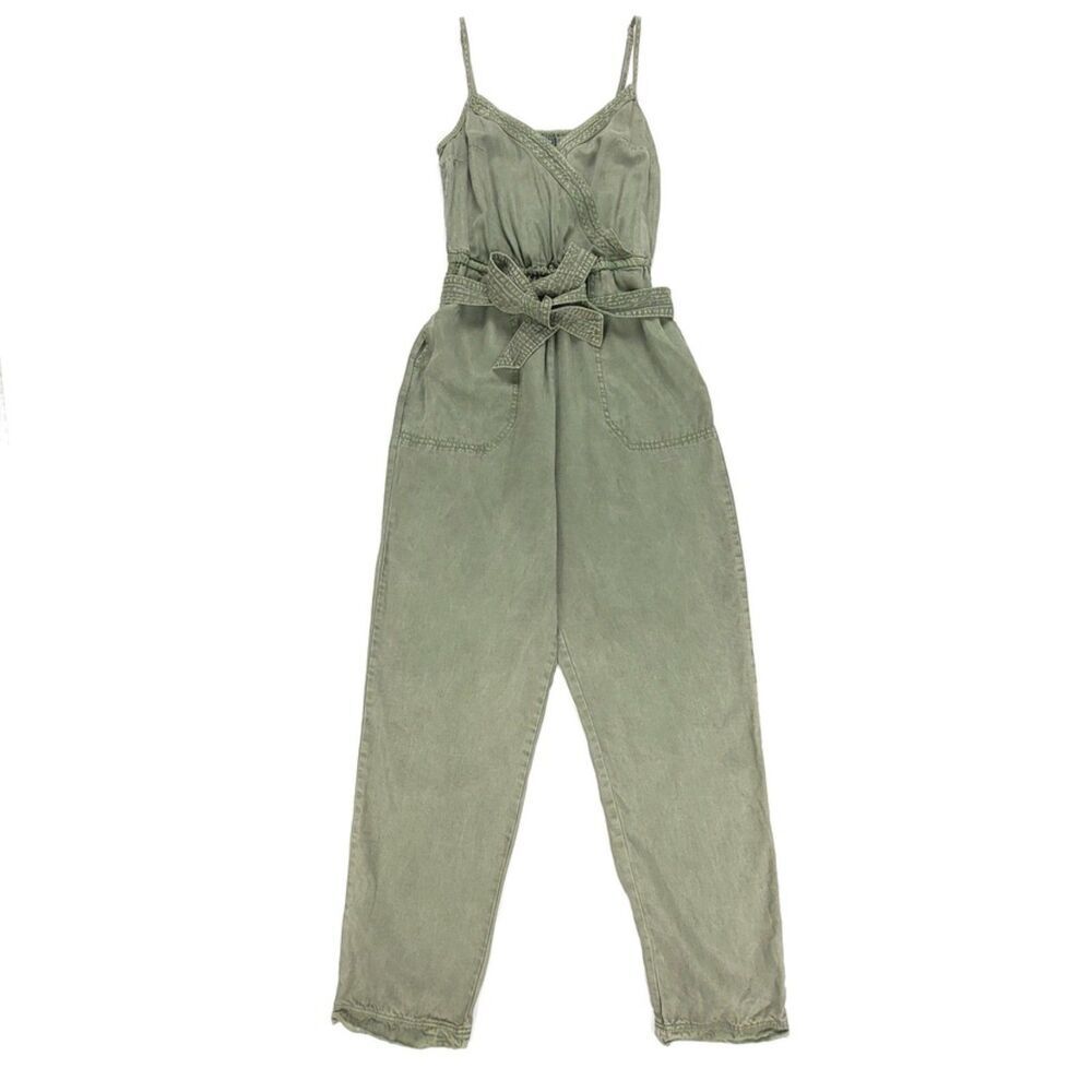 ABERCROMBIE & FITCH Minimal Wrap Front Belted Workwear Jumpsuit Olive Green XS